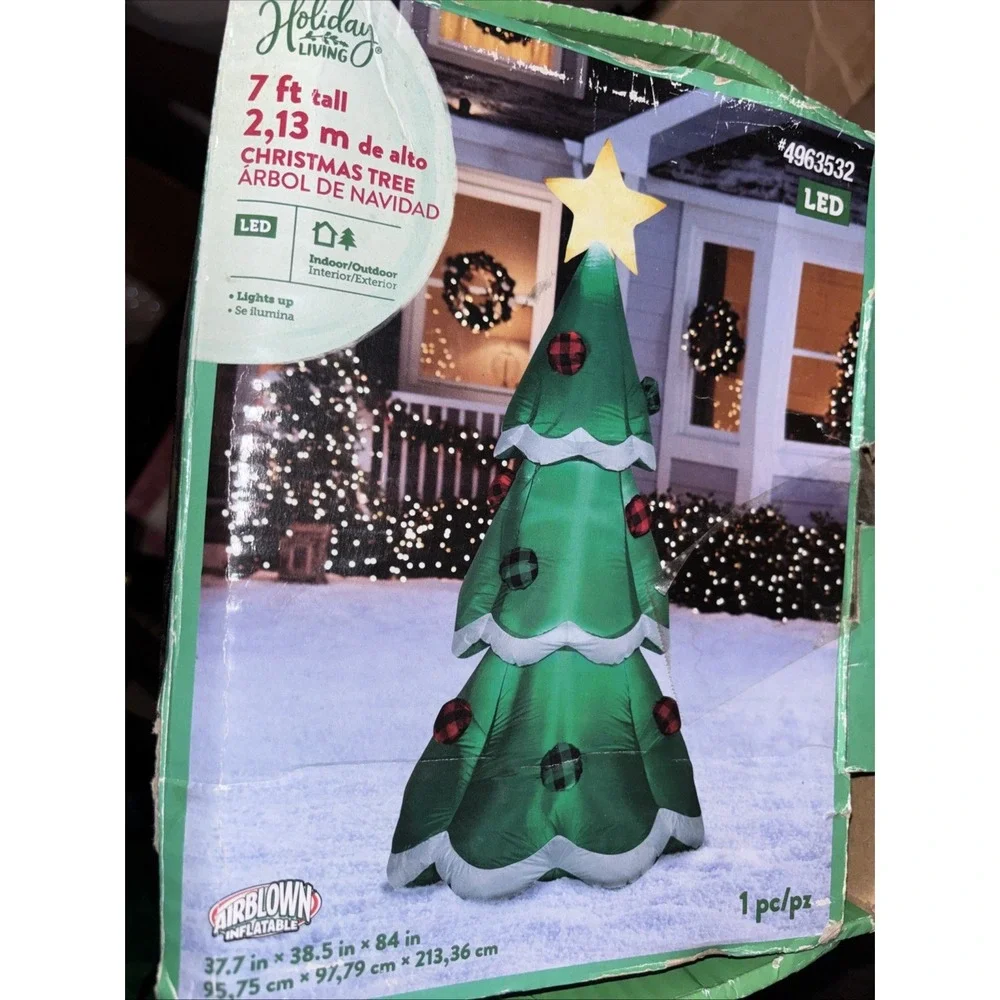 Holiday Living Inflatable Christmas Tree Indoor Outdoor Lighted 7' ft Yard Decor